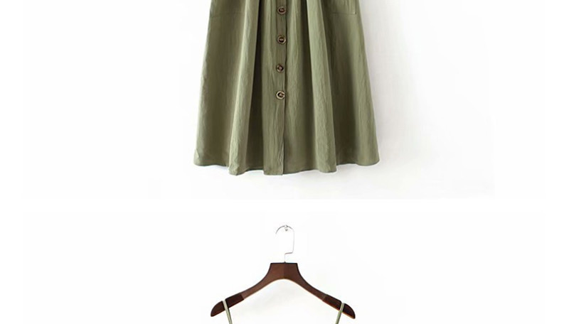 Fashion Green Sling Double Pocket Single Breasted Dress,Long Dress