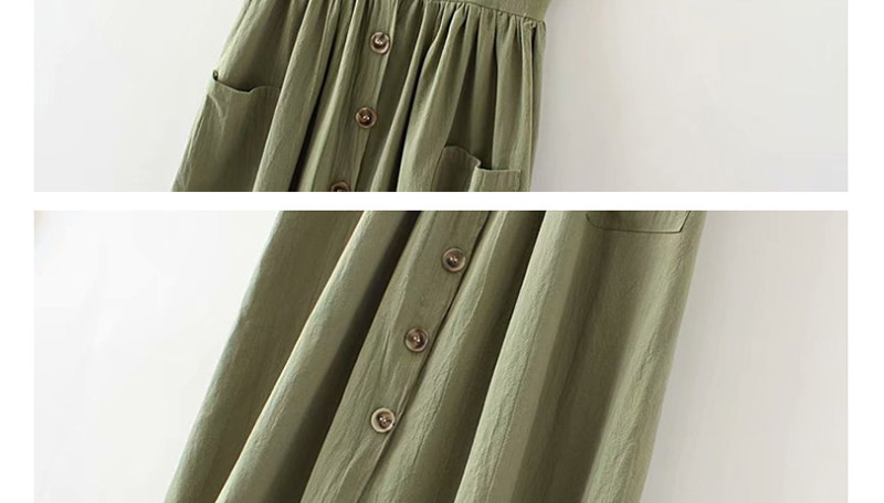 Fashion Green Sling Double Pocket Single Breasted Dress,Long Dress