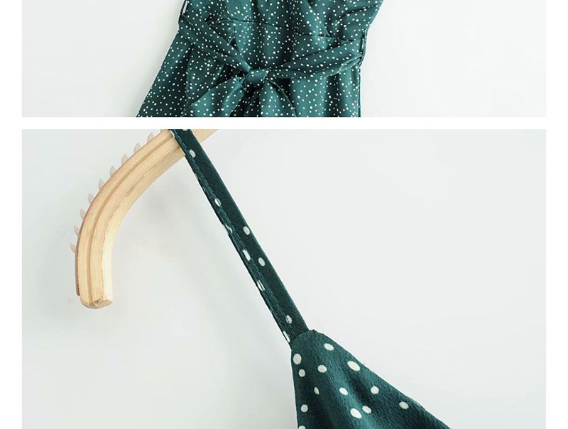 Fashion Green V-neck Tie Print Dot Dress,Mini & Short Dresses