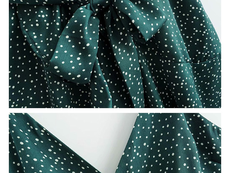 Fashion Green V-neck Tie Print Dot Dress,Mini & Short Dresses