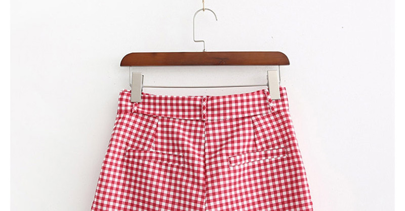 Fashion Red Plaid Printed Belt Shorts,Shorts