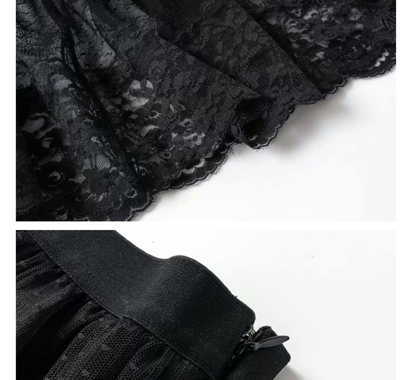 Fashion Black High-waist Stitching Lace Half-length Cake Skirt,Skirts