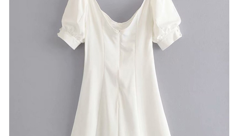 Fashion White V-neck Single-breasted Dress,Mini & Short Dresses