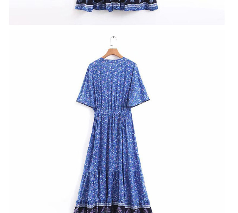 Fashion Blue Fringed Print Dress,Long Dress