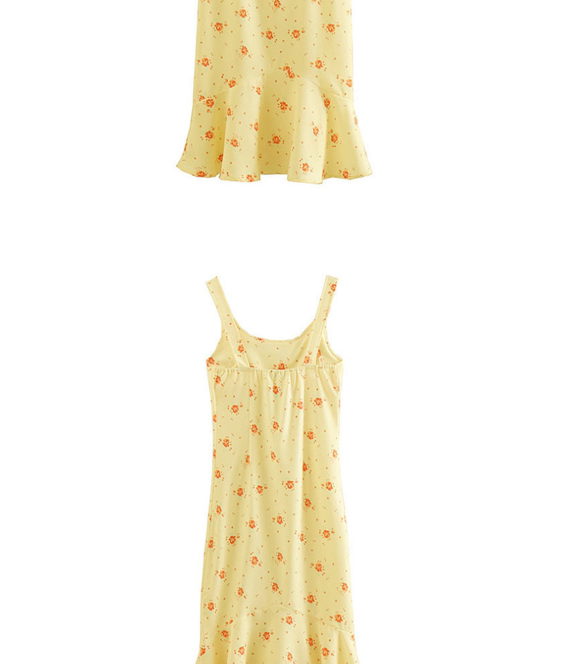 Fashion Yellow Small Floral Print Ruffled Dress,Mini & Short Dresses