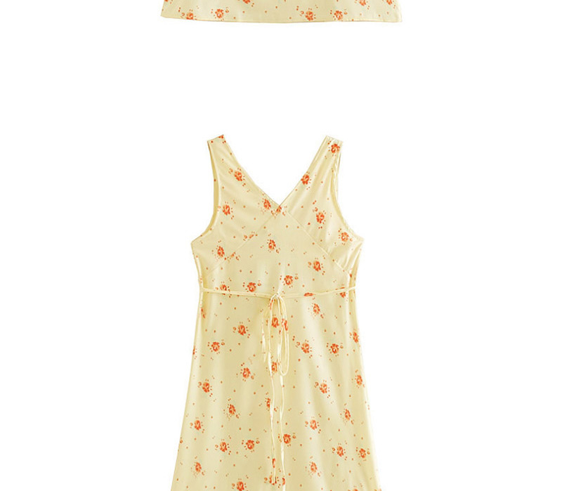 Fashion Yellow Printed V-neck Dress,Mini & Short Dresses