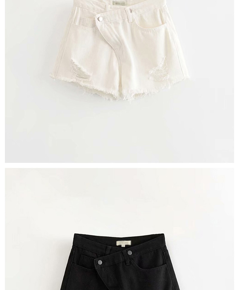 Fashion White Washed Diagonal Buckled Denim Shorts,Shorts