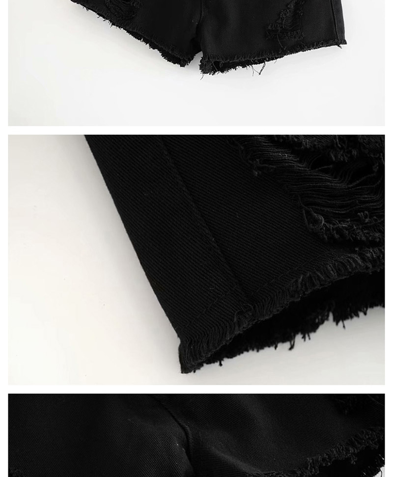 Fashion Black Washed Diagonal Buckled Denim Shorts,Denim