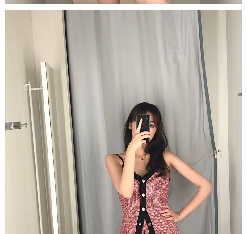 Fashion Red Wool Sling Single-breasted Jumpsuit,One Pieces