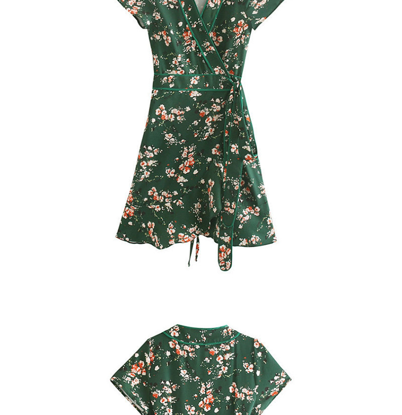 Fashion Dark Green Floral Chiffon Dress,Mini & Short Dresses