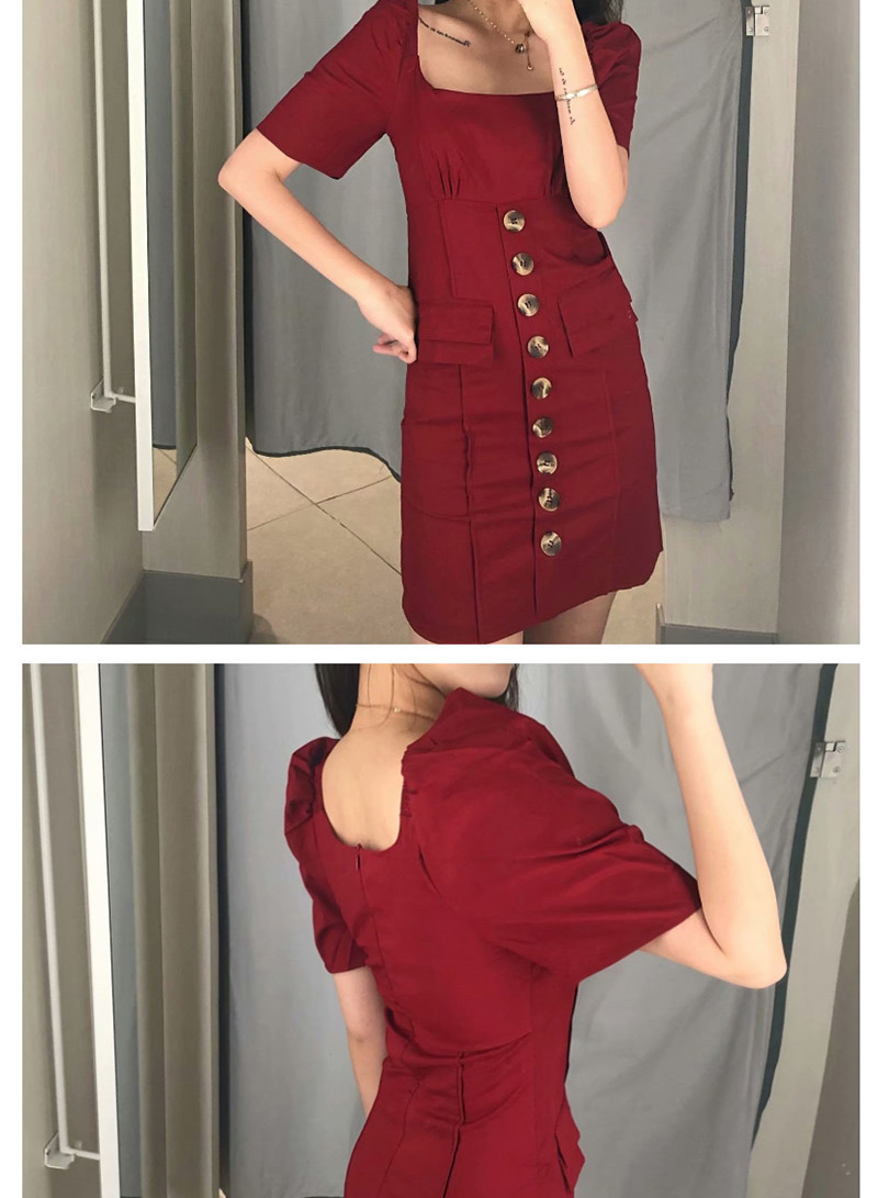 Fashion Red Single Breasted Dress,Mini & Short Dresses