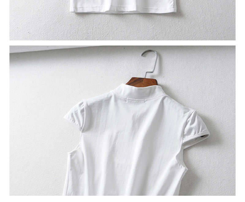 Fashion White Chinese Knot Buckle Hollow T-shirt,Tank Tops & Camis