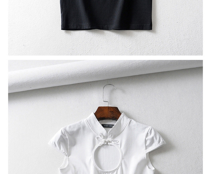 Fashion White Chinese Knot Buckle Hollow T-shirt,Tank Tops & Camis