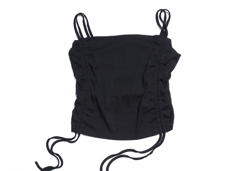 Fashion Black Square Collar Double Belt Halter Tops Ice Silk Tube Top Vest,Tank Tops & Camis