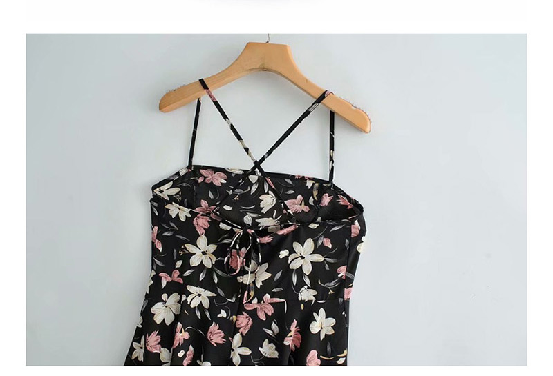 Fashion Black Printed Lace-up Strapless Halter Dress,Mini & Short Dresses