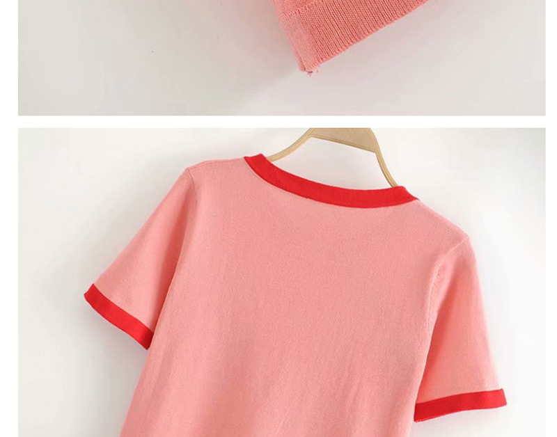 Fashion Red Button Contrast Knit T-shirt,Hair Crown