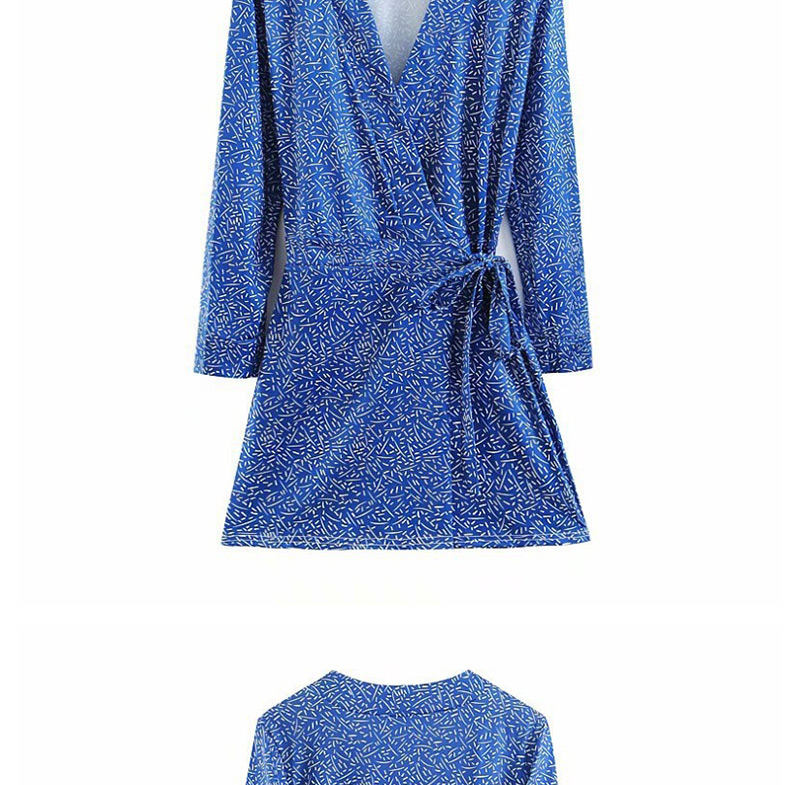 Fashion Blue Dotted Printed Wrap Tie With One Piece Culottes,One Pieces
