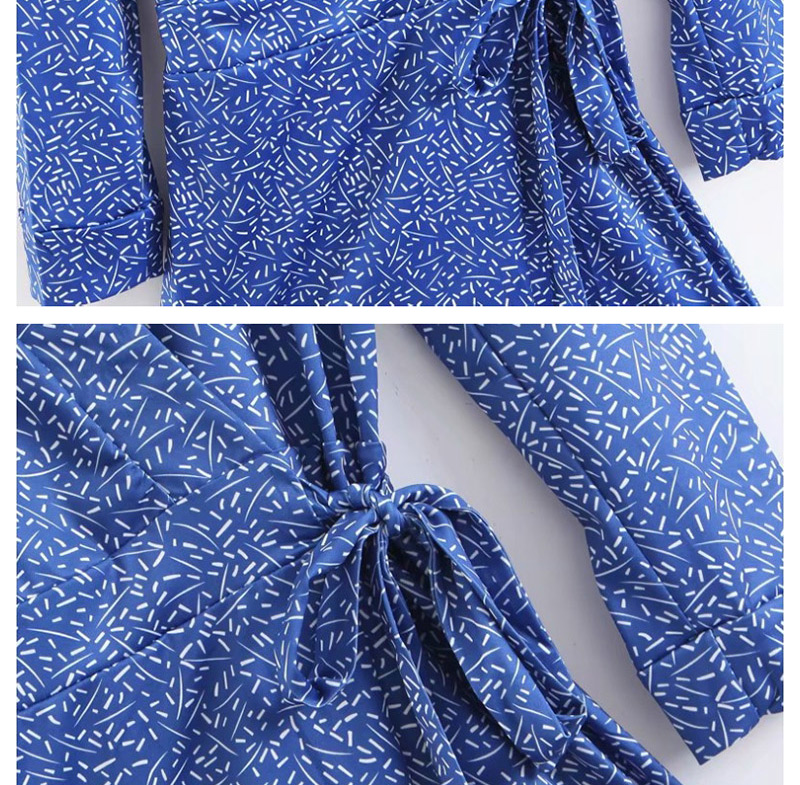 Fashion Blue Dotted Printed Wrap Tie With One Piece Culottes,One Pieces