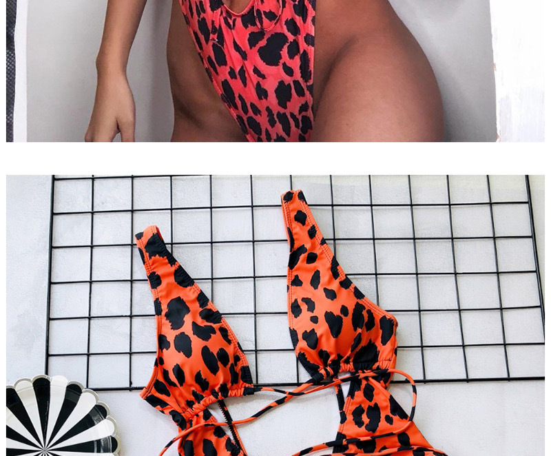 Fashion Nylon Leopard-print Hollow Straps One-piece Swimsuit,One Pieces