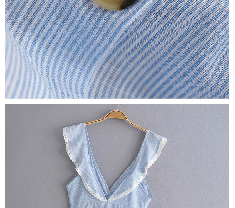 Fashion Blue V-neck Small Flying Sleeve Single-breasted Dress,Mini & Short Dresses