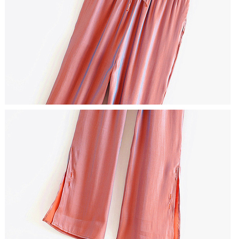 Fashion Coral Red Flash Buttoned Straight Leg Pants,Pants