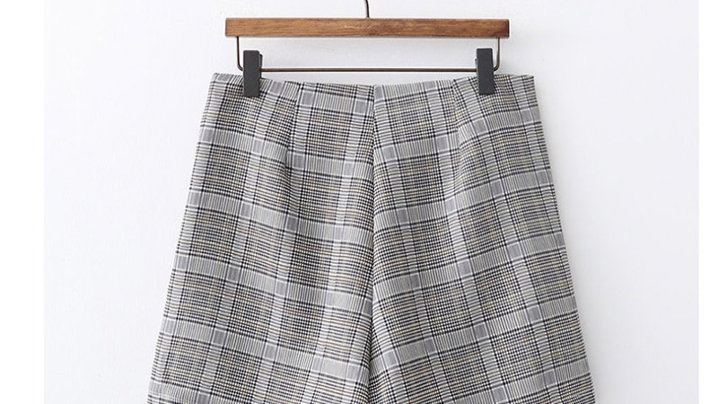 Fashion Gray Plaid Printed Irregular Short Skirt,Shorts
