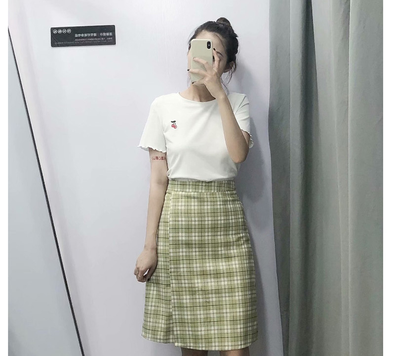 Fashion Matcha Green Plaid High Waist Skirt,Skirts
