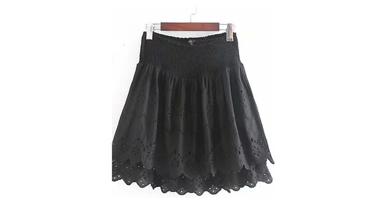 Fashion Black Openwork Embroidered Skirt,Skirts