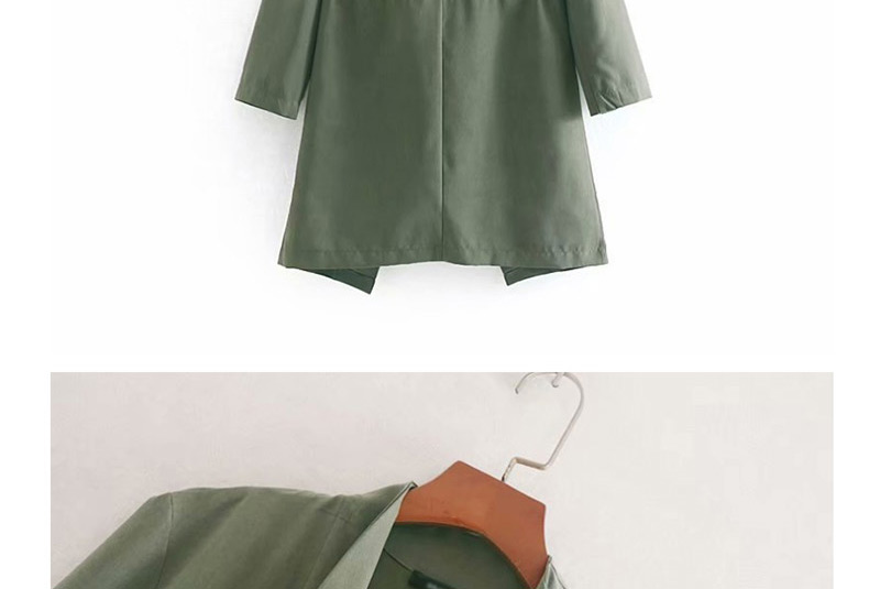 Fashion Green Lapel Drawstring Trench Coat,Coat-Jacket