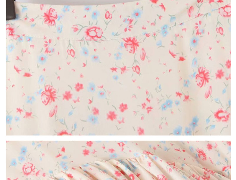 Fashion Pink + Blue Flower Print Colorblock Fishtail Skirt Ruffle Skirt,Skirts