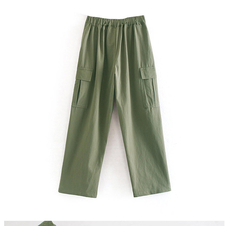 Fashion Green Tooling High Waist Straight Pants,Pants