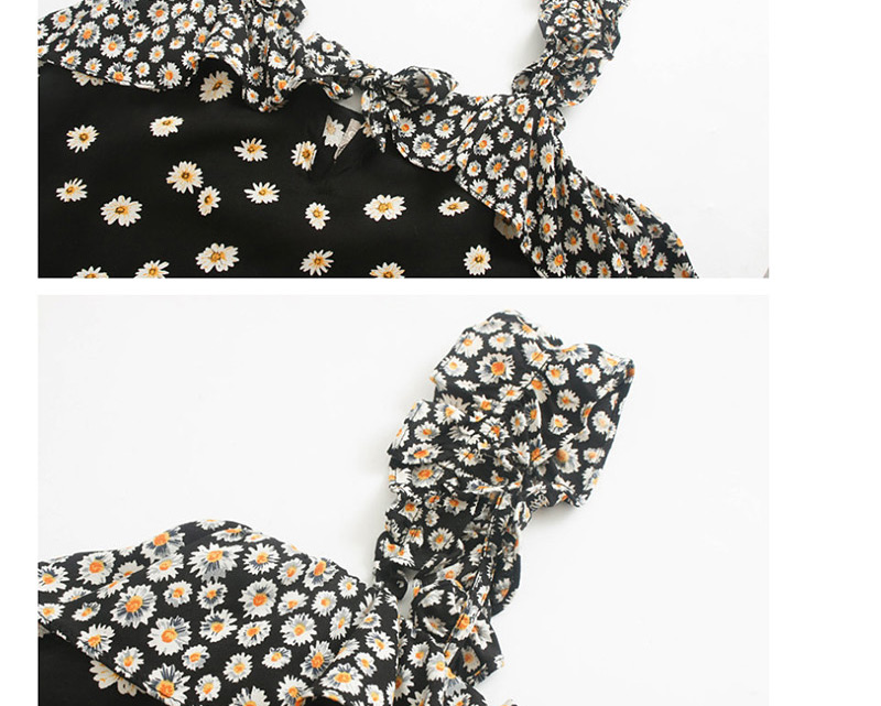 Fashion Black Wrinkled Spotted Sling Flower Print Vest,Hair Crown