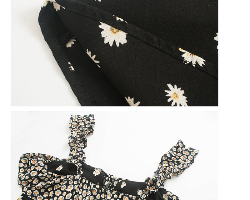 Fashion Black Wrinkled Spotted Sling Flower Print Vest,Hair Crown