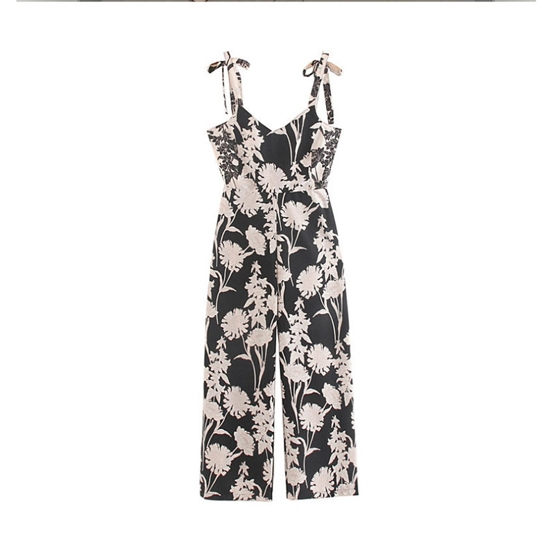 Fashion Black Flower Printed Halter Strap Sling Jumpsuit,Bodysuits