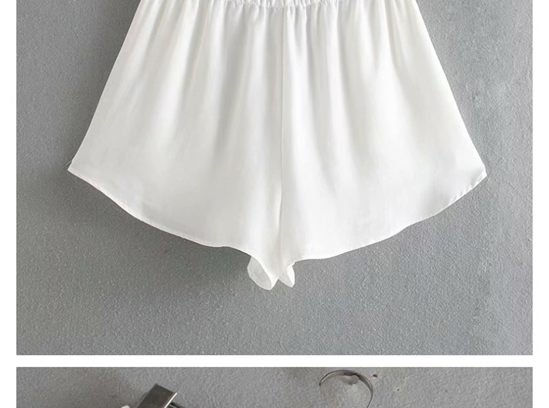 Fashion White Elastic Waist Shorts,Shorts