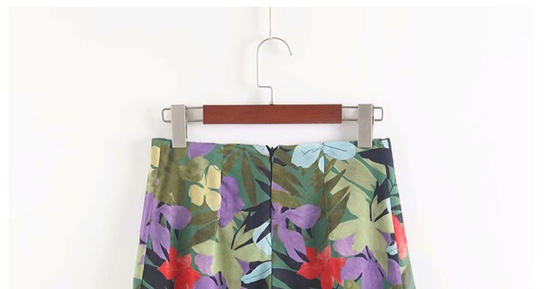 Fashion Green Flower Print Skirt,Skirts