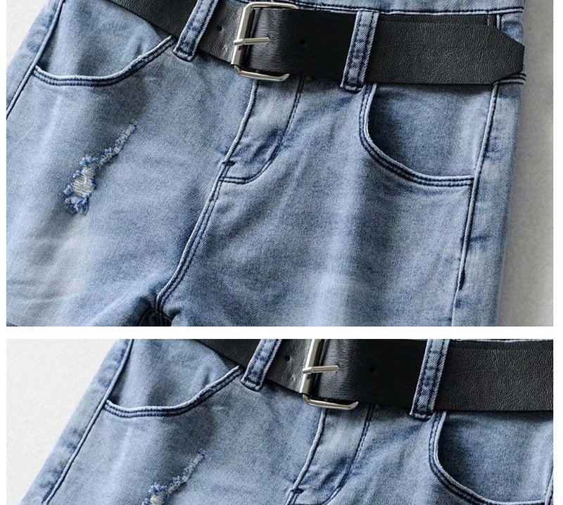 Fashion Gray Washed And Rolled Holes: Washed Denim Shorts,Denim