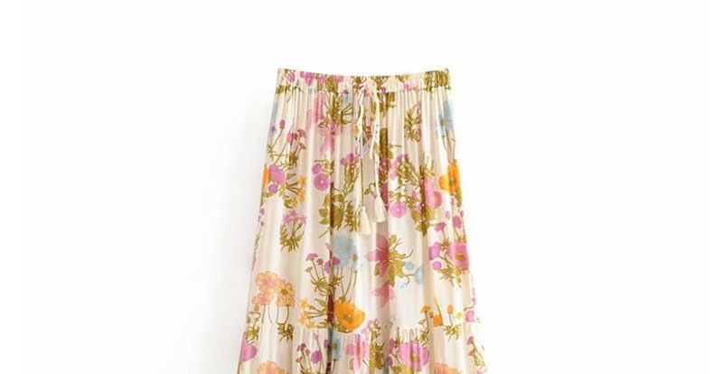 Fashion Beige Printed Elastic Waist Strap Skirt,Skirts