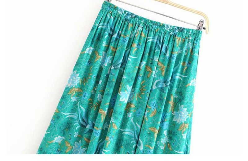 Fashion Green Phoenix Bird Print Elastic Waist Strap Skirt,Skirts
