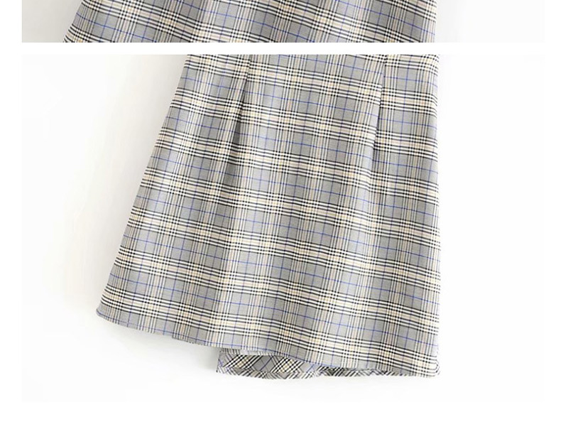 Fashion Gray Irregular Plaid Pleated Skirt,Skirts