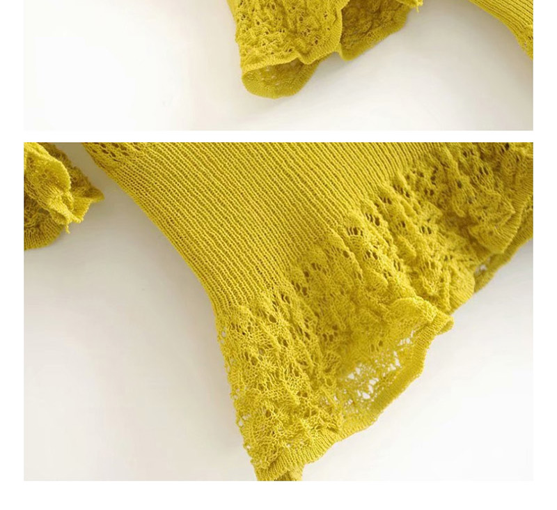 Fashion Mustard Green Ice Silk Openwork Sweater,Blouses