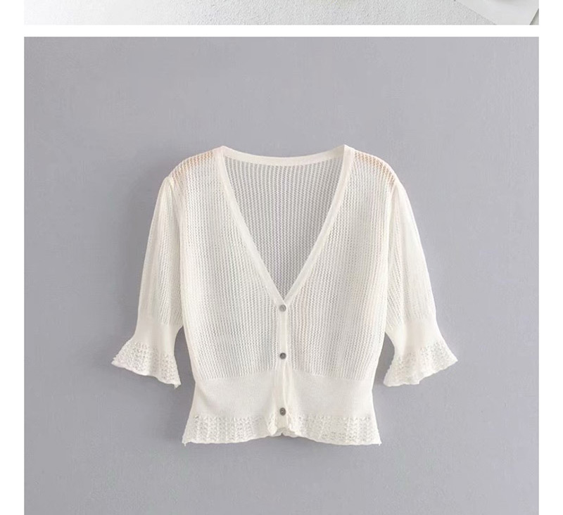 Fashion White Ice Silk Openwork Sweater,Blouses