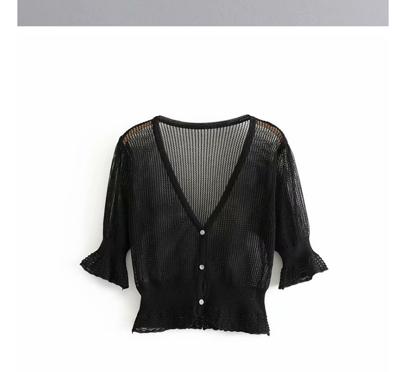 Fashion Black Ice Silk Openwork Sweater,Blouses