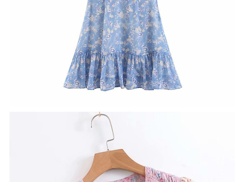 Fashion Purple + Blue Ruffled Floral Stitching V-neck Dress,Mini & Short Dresses