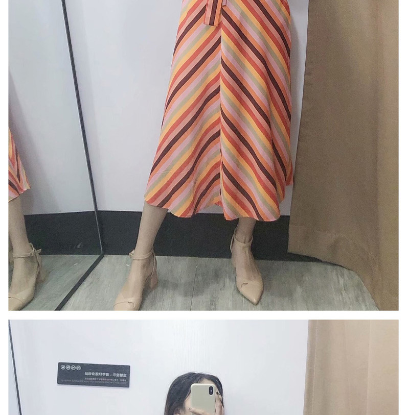 Fashion Orange Striped V-neck Lace Dress,Long Dress