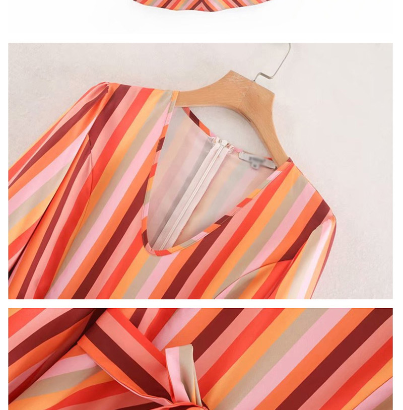 Fashion Orange Striped V-neck Lace Dress,Long Dress