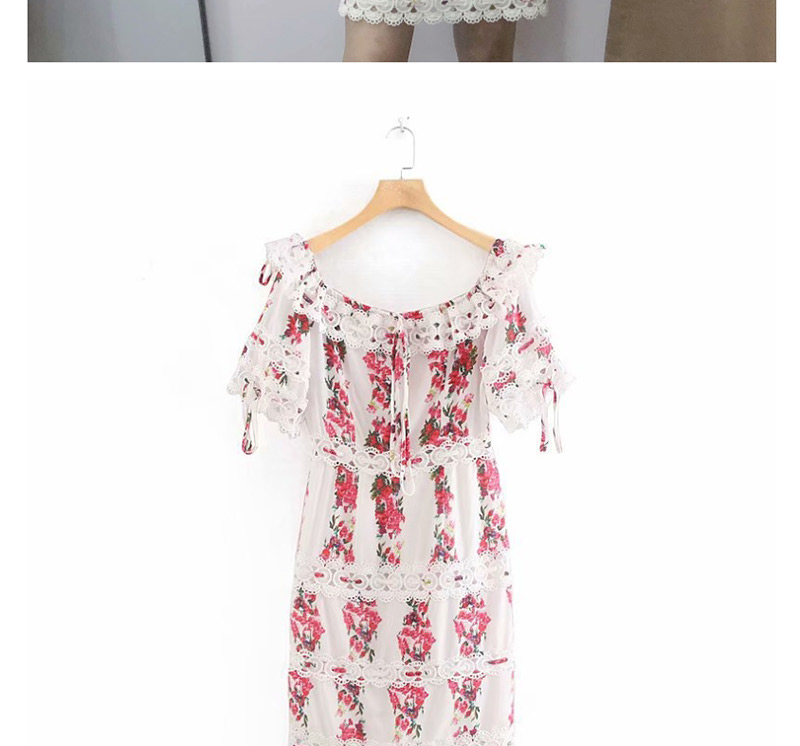 Fashion White Lace Stitching One Shoulder Flower Print Dress,Mini & Short Dresses