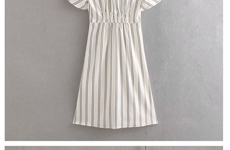 Fashion White Striped Single-breasted Dress,Long Dress