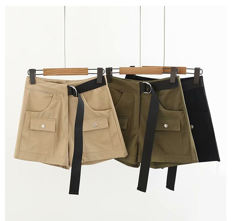Fashion Army Green Double Pocket Tooling Stitching Shorts,Shorts
