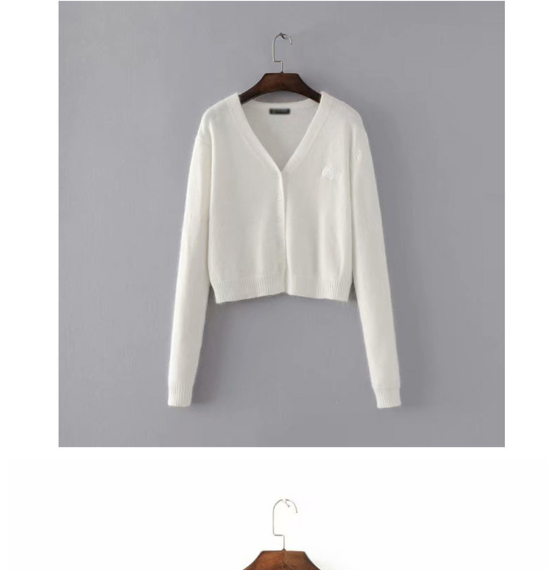 Fashion White Hairy Buckle Girl V-neck Single-breasted Sweater Cardigan,Sweater